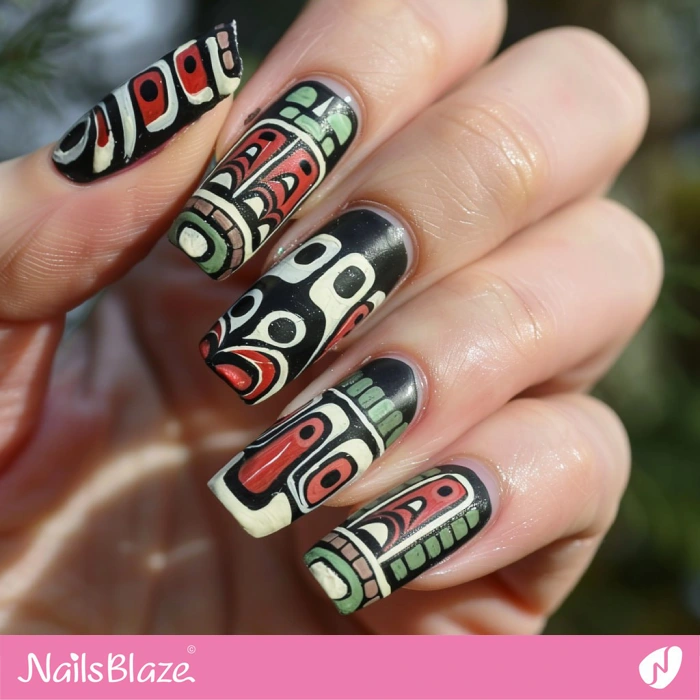 Haida Nails Design Inspired from Vintage Totem | Tribal Nails - NB4585